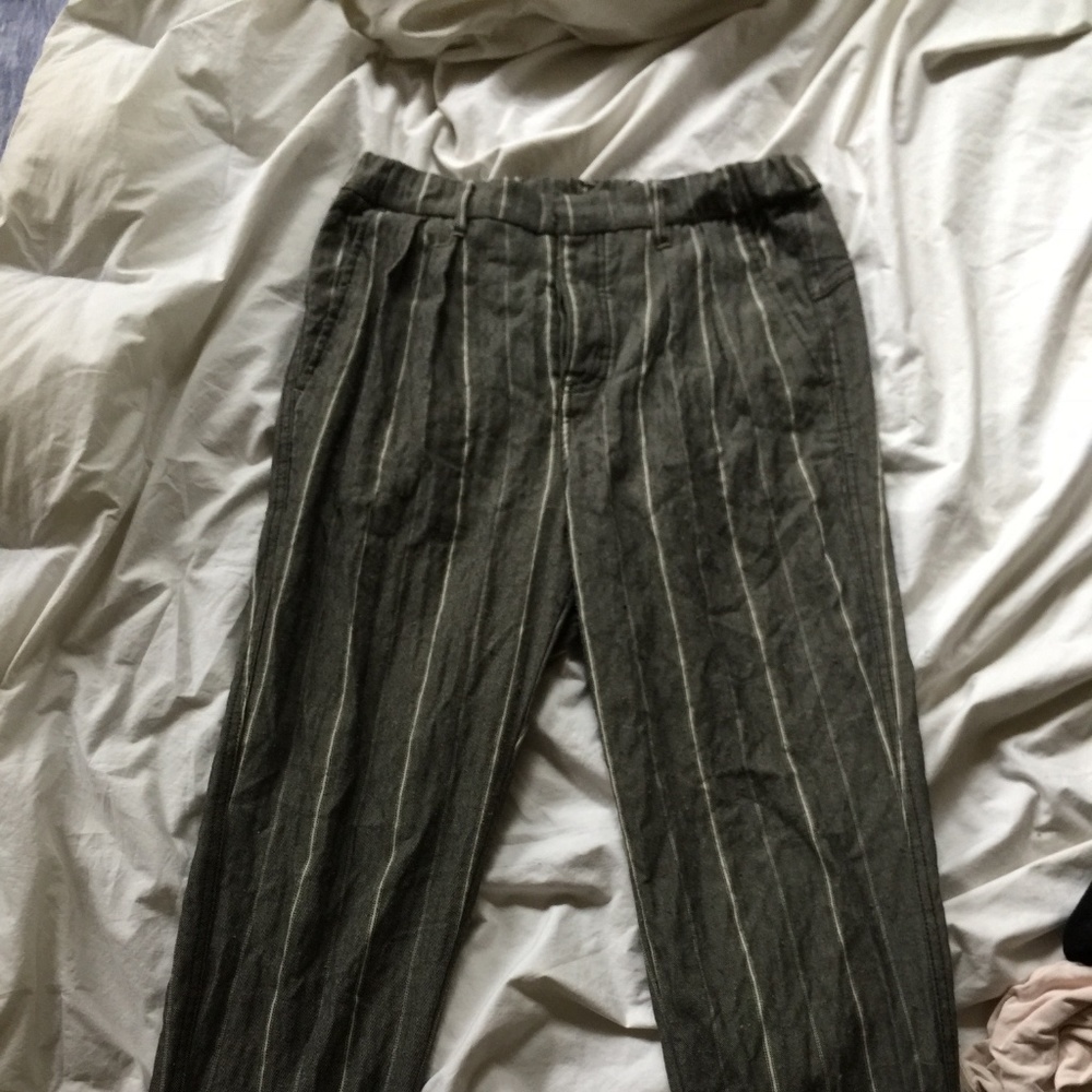 Free People Grey Striped Pleated Cropped Trouser